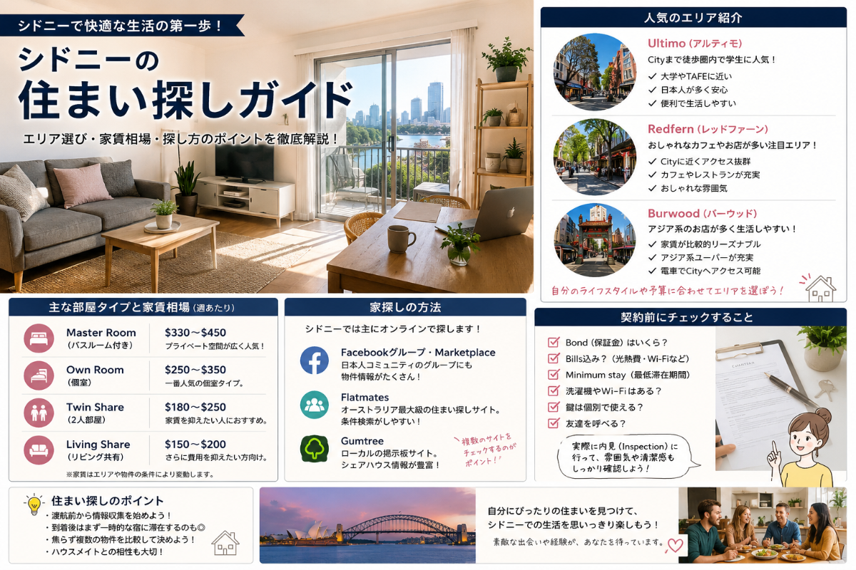 シドニーでの住まい探し完全ガイド|留学生・ワーホリ向けに解説