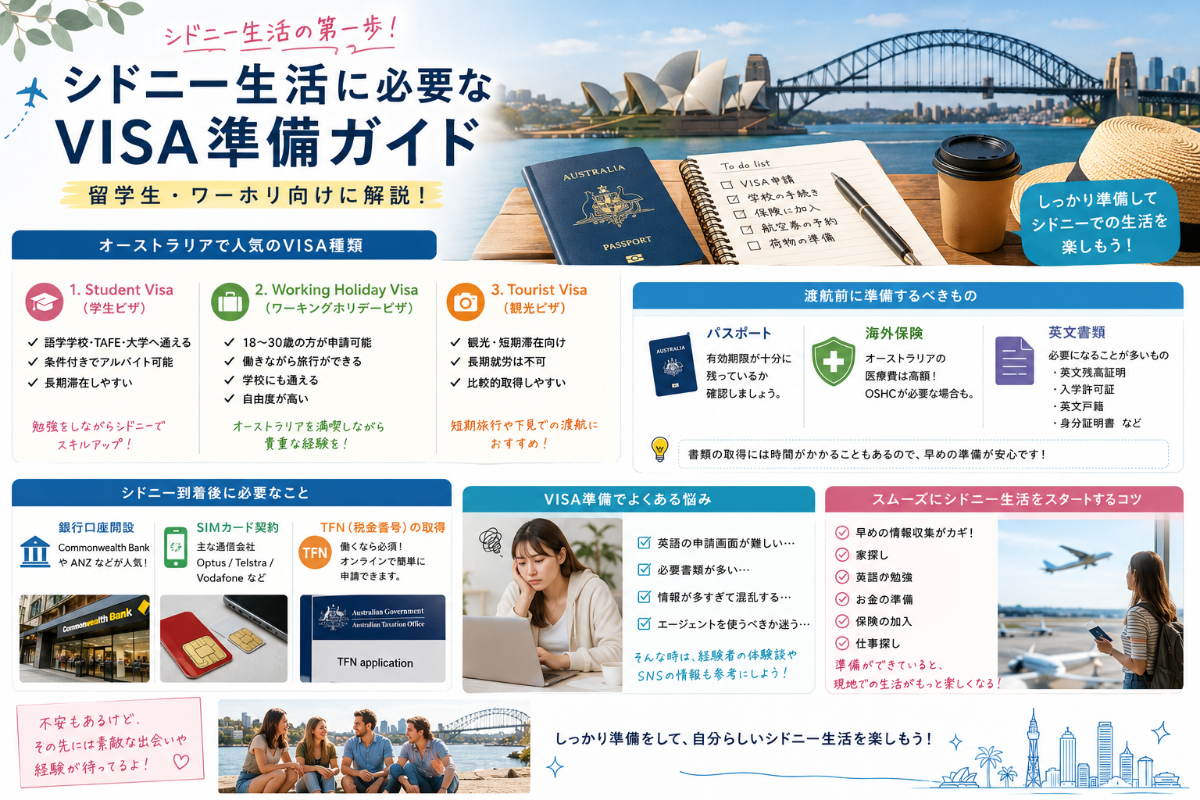 シドニー生活に必要なVisa準備ガイド|留学生・ワーホリ向けに解説